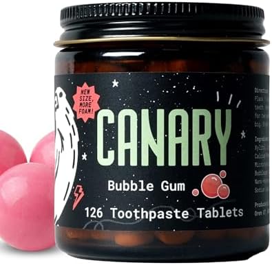 Canary Nano Hydroxyapatite Toothpaste Tablets Bubble Gum - Remineralizing, Fluoride Free, All Natural Tabs with Xylitol - Great for Kids, Plastic Free - 126 Count by Canary