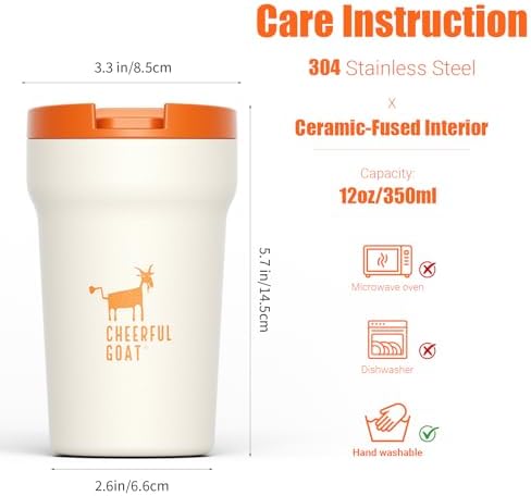 CHEERFUL GOAT Ceramic Coffee Mug, Leak Proof Travel Mug with Lid (White) - Image 2