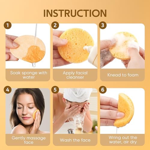 GAINWELL 50-Count Compressed Facial Sponges with Storage Container, for Facial Cleansing, Reusable Makeup Remover, Portable, Suitable for Travel, Yellow - Image 3