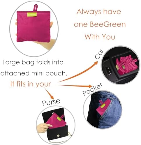 BeeGreen Cerise Reusable Grocery Bags Wholesale Reusable Kitchen Bags Bulk Foldable-Machine Washable with Zipper Storage Pouch 50 Packs - Image 4