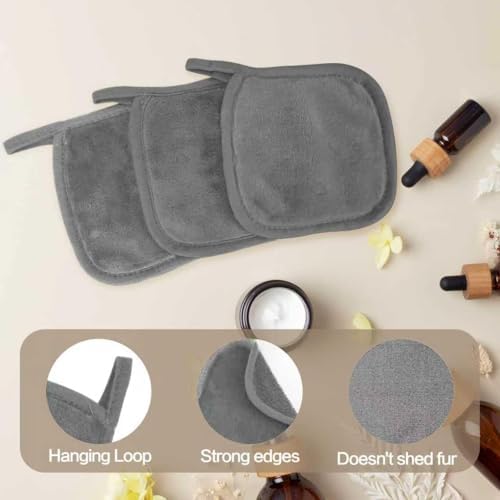 Puomue Makeup Remover Cloth 12 Pack, Super Soft and Reusable Microfiber Makeup Remover Towels for All Skin Types, Perfect Face Towels for Women, 6 Inch x 6 Inch, Grey - Image 3