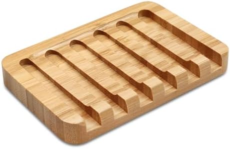 Self-Draining Bamboo Soap Dish – Natural One-Piece Soap Saver for Shower, Bathroom, Kitchen Sink, and Bathtub with Anti-Slip Design by Unknown