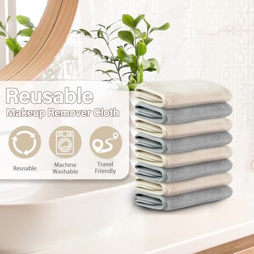 Nugilla Makeup Remover Cloths, 8 Packs Makeup Remover Towels Reusable Face Wash Cloth, Soft Microfiber Face Cloth for Women(Neutrals) - Image 5