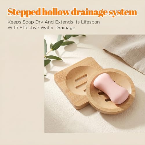 Grevosea 2 Pack Bamboo Soap Dish, Wooden Soap Holder Wood Bar Soap Holder Self Draining Soap Dish Tray for Shower Sink Bathtub Home Kitchen Bathroom Accessories (Round and Square) - Image 5