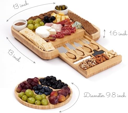 YZS Bamboo Charcuterie Board Set with 4 Cheese Knives, 13 Inch - Image 5