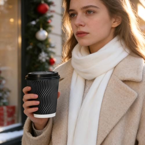 Lamosi 50 Pack 10 oz Coffee Cups with Lids, Disposable To Go Paper Cups - Image 5