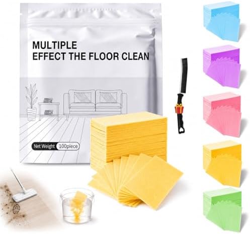 Floor Cleaning Tablets, 100 Pieces Multi-Surface Cleaner Sheets for Mopping, Floor Cleaner Tablets for Hardwood Tile Laminate Vinyl, Dissolvable Solution with Crevice Brush, Yellow Osmanthus Scent by Unknown