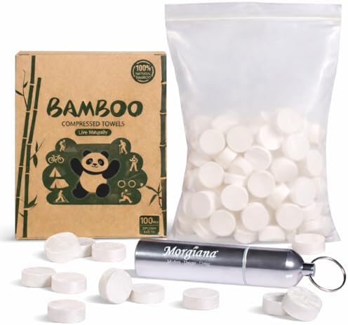 MORGIANA 100 Pack Bamboo Compressed Towels Personal Cleansing Wipes by MORGIANA