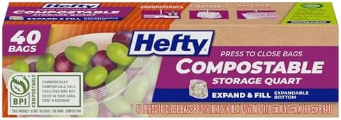 Hefty Compostable Press-To-Close​ Storage Bags, Quart Size, 40 Count by Hefty