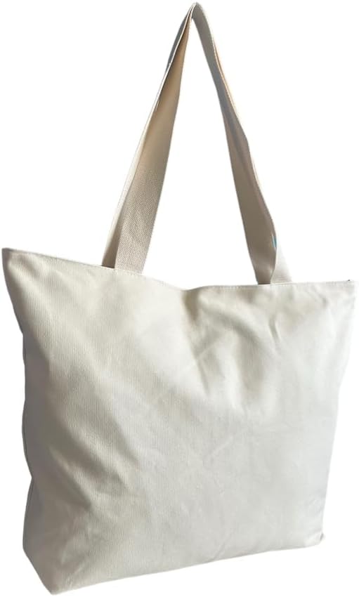 16OZ Cotton Canvas Zipper Closure Lined Grocery Shopping Beach Casual Multi Purpose Tote X-Large