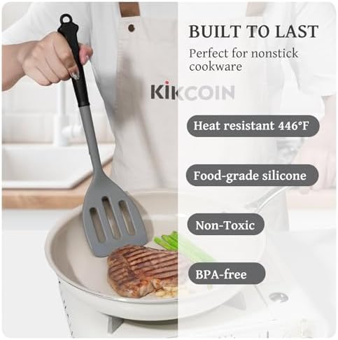 Kikcoin 43 PCS Silicone Kitchen Utensils Set, Dishwasher Safe Kitchen Cooking Utensils Set, 446°F Spatulas Silicone Heat Resistant, Non Toxic Silicone Utensils Set With Two-Tone Grip Handles, Gray - Image 5