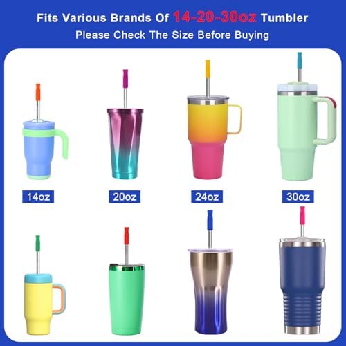 Newly Upgraded 8.5In Reusable Stainless Steel Straws Set 12 PCS with 12 Silicone Tips, 2 Straw Brush, 1 Storage Case, BPA Free, Eco-Friendly Metal Straws for 14, 20, 30 oz Tumbler，for Hot/Cold Drinks - Image 5