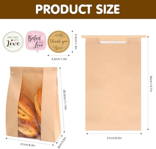 Moretoes 60pcs Bread Bags for Homemade Bread with Tab, 13.7x8.3x3.5In - Image 2