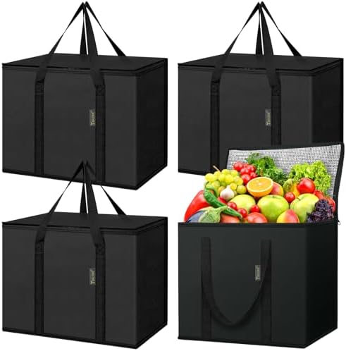 BALEINE Insulated Reusable Grocery Bags with Zippered Top, Large Cooler Bag by BALEINE