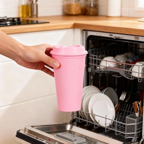16oz Reusable Plastic Coffee Cups with Lids, 13 Pack, Colorful - Image 6