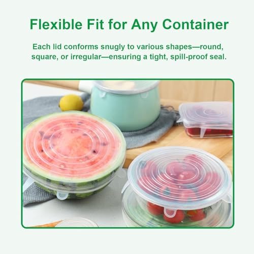 Silicone Stretch Lids – 6 Pack Reusable Food Covers,Flexible Silicone for Bowls, Containers, Fruits – Airtight & Leakproof Seal for Kitchen Storage(transparent) - Image 4