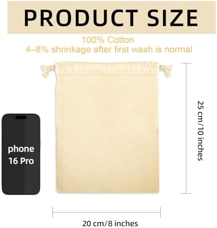 OKBA 12 Pack Cotton Muslin Drawstring Bags 8x10 inch, Reusable Cloth Bags for DIY Tie-Dye Projects, Gift Wrap Bag, Produce and Drawstring Christmas Bag, Eco-Friendly, Lightweight - Image 2