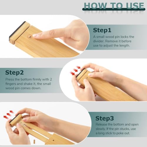 Lzerking Kitchen Drawer Dividers 4 Pack Adjustable Bamboo Drawer Organizer - Image 5