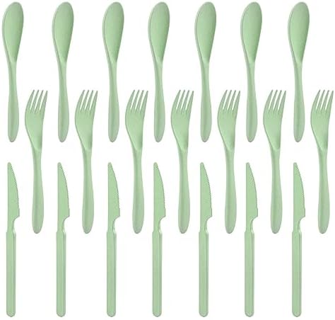 Zoyiancy 21Pcs Wheat Straw Cutlery Set, Light Green Reusable Utensils by ZoyiancyLifeButler