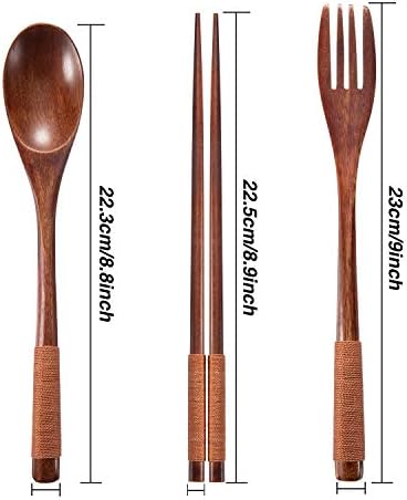 Tatuo 2 Sets Wooden Utensil Set, Portable Spoon Fork Chopsticks with Pouch - Image 4