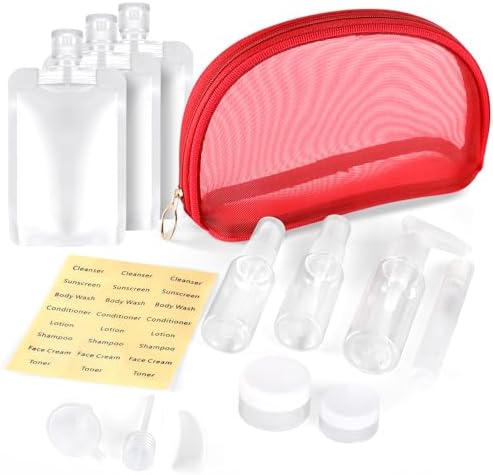 9-Pack Travel Bottles Set, Leak-Proof Refillable Containers with Clear Zipper Bag for Toiletries, Skincare, Shampoo, Lotion TSA Approved Mini Makeup Cosmetic Organizer Pouchfor Women Travel Essentials by Unknown