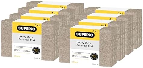 Superio Scouring Pad Pack of 24 - Non-Scratching Natural Sisal Cleaning Scrub Pads, Eco-Friendly Resuable Kitchen Scrubbing Pads by Superio