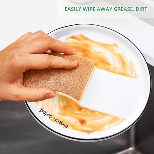 Natural Kitchen Sponges, 12 Pack Non-Scratch Scrubber, Biodegradable Compostable Sisal Cellulose Dish Scrub Sponges, Household Cleaning Sponges for Dishes - Image 3
