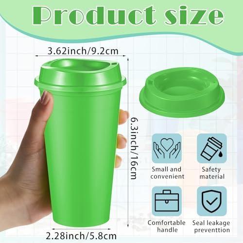 FillTouch 12 Pcs 16 oz Reusable Coffee Cups with Lids, Soft Tones - Image 2