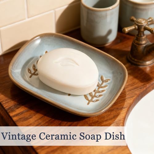 HighHerz Aesthetic Ceramic Soap Dish for Shower, Soap Holder with Raised Relief, Shower Soap Dish for Shampoo Bar Or Sponge, Soap Saver for Bathroom, Kitchen, Sink, Decorative Soap Tray(Grey&White) - Image 3