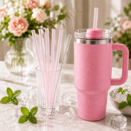 Replacement Straws Compatible with 30 oz Stanley Quencher Tumbler, 10.5 Inch Reusable Straws, Drinking Cup Accessories,Pink-6 Pack - Image 6