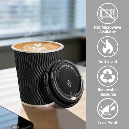 Lamosi 50 Pack 10 oz Coffee Cups with Lids, Disposable To Go Paper Cups - Image 4