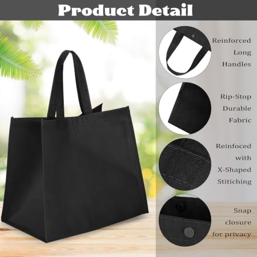 Zhehao 60 Pcs Reusable Grocery Bags Bulk Large Foldable Shopping Tote Bags Non Woven with Handle and Plastic Button(Black) - Image 5