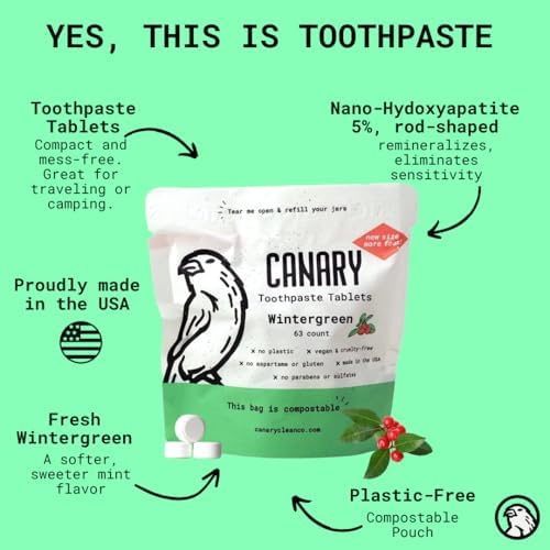 Canary Nano Hydroxyapatite Toothpaste Tablets Wintergreen - Remineralizing, Fluoride Free, All Natural Tabs with Xylitol - Great for Travel, Plastic Free - 189 Count - Image 2