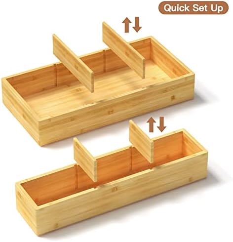 DUJEN Bamboo Drawer Organizer 12.5'' X 12.5'' X 2'', Adjustable 3 Individual Junk Drawer organizer for Bathroom and Kitchen, Wood Drawer Tea Organier Boxes for Silverware, Make up and Tea Bag - Image 3