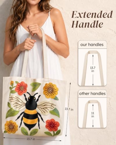 Floral Embroidery Canvas Tote Bag with Magnetic Closure for Daily - Image 2