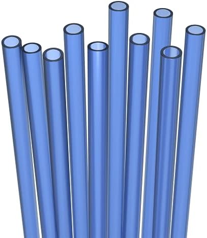 Fiesta First 10 Short Reusable Hard Blue Plastic Drinking Straws, Medium Width + Sturdy Cleaning Brush - for Cocktails, Small Cups, Kids Drinks - Dishwasher Safe BPA Free by Fiesta+First