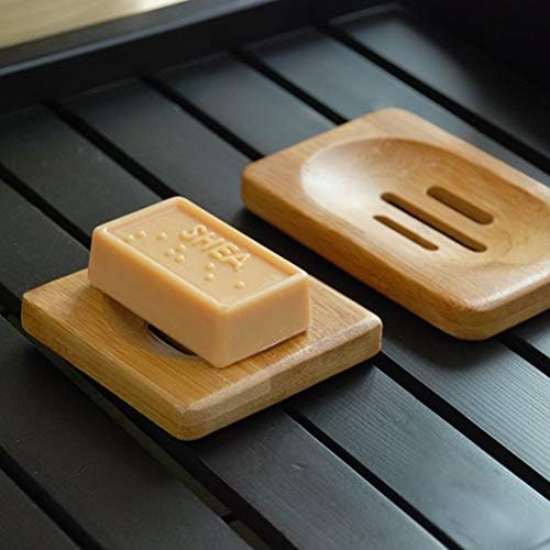 SUMAJU 4 Pcs Wooden Soap Holders Bathroom Soap Dish Natural Bamboo Soap Holder Square & Round Soap Dishes for Home Bathroom - Image 5