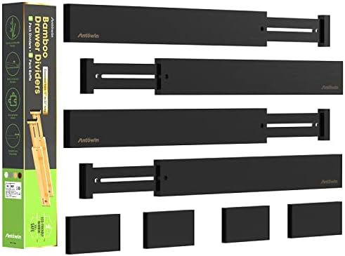 ANTOWIN Bamboo Drawer Dividers Organizers, Expandable Drawer Separators Splitter,17-22 inches Long Adjustable Spring-loaded Organizer for Large Utensil, Clothes, Tools Drawers (Black) by ANTOWIN