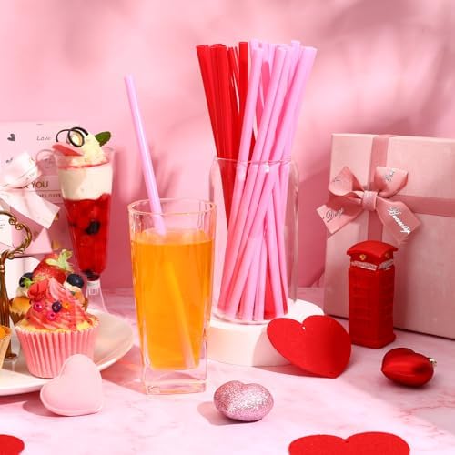 JANYUN 30 Pcs Pink Red Heart Shaped Straws, Valentines Plastic Straw - Image 4