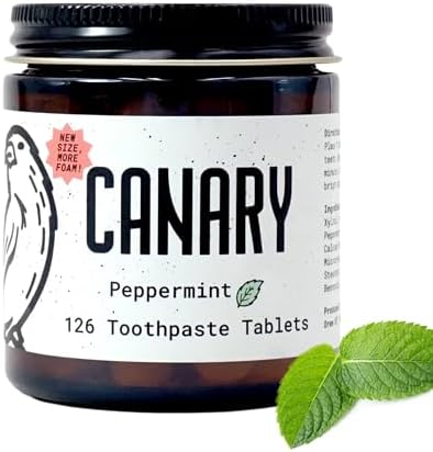 Canary Nano Hydroxyapatite Toothpaste Tablets Peppermint - Remineralizing, Fluoride Free, All Natural Tabs with Xylitol - Great for Travel, Plastic Free - 126 Count by Canary
