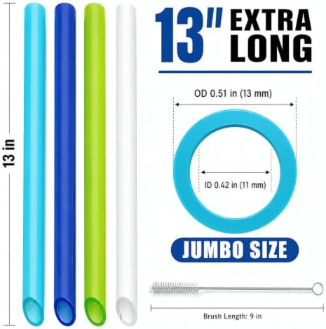 ALINK 12 Pcs Reusable Boba Straws, 13-inch Extra Long Wide Smoothie Straws - Image 2
