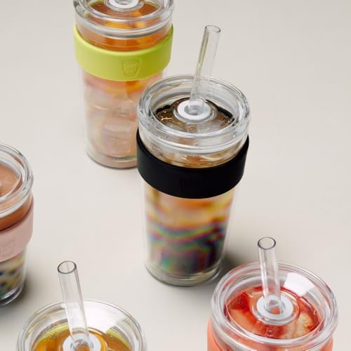 KeepCup Cold Cup - Longplay Double wall Glass Ice Coffee Tumbler with Lid and Straw - 16oz (454ml) - Black - Image 6