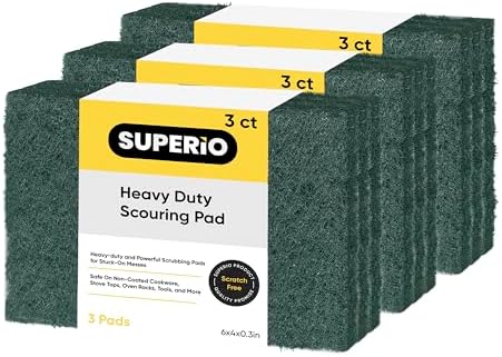 Scouring Pad Non-Scratching Scrubber Non-Scratch Cleaning Scrub Pads Heavy Duty Scouring Pad Reusable Kitchen Scrubbing Pad Pack of 9 Green, by Superio by Superio
