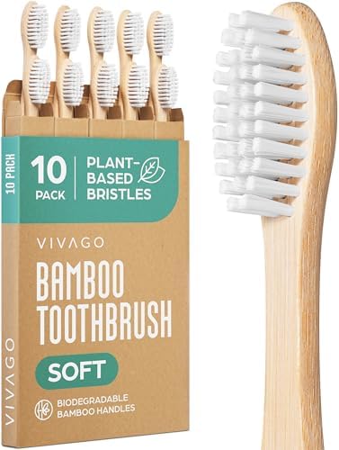 VIVAGO Bamboo Toothbrushes 10 Pack – Plant-Based Soft Bristles by VIVAGO