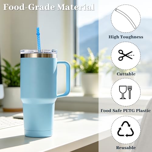 50PCS Reusable Straws with Cleaner Brush, 12.2" Long Colorful Clear Hard Plastic Swirl Drinking Straws for Stanley, YETI, Starbucks, Owala 30 oz 40 oz Tumblers, Jars, Cups - Image 2