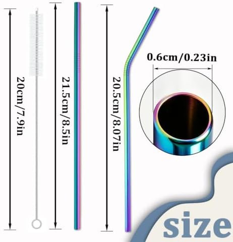 16 Pack Rainbow Stainless Steel Straws for 20 oz Tumblers, 8 Straight and 8 Bent Reusable Metal Straws with 4 Cleaning Brushes, Rainbow Colored, Fits Insulated Cups - Image 3