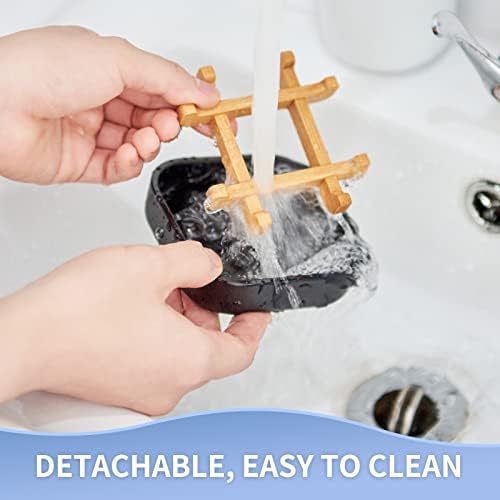 Bamboo Soap Dishes for Bar Soap Holders for Shower for Bathroom Sink Bulk Small Wooden Soap Tray Jabonera Pretty Neat Ventilated Soap Dish Disj Disk, Detachable (Single Rounded Black) - Image 5