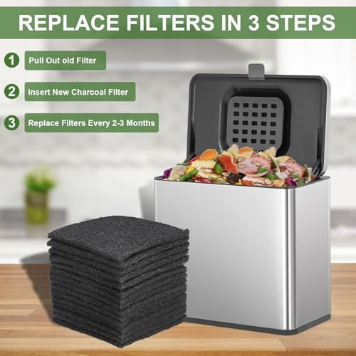 15 Pack Trash Can Odor Filter Refills for Trash Can and Compost Bin, Activated Charcoal Deodorizer Sheets for Indoor Kitchen Compost Bucket Countertop and Recycle Bin, Square 3.9 Inch - Image 5