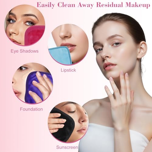 Makeup Remover Cloth 12 Pack, Ultra Soft and Reusable Microfiber Makeup Remover Towels for All Skin Types, Makeup Removal Face Cleansing Cloth, 6” X 6”, Multicolor - Image 5