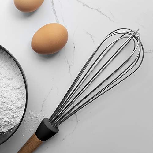Country Kitchen Non Stick Silicone Utensil Set with Rounded Wood Handles for Cooking and Baking, 6 Piece Set, Black - Image 5